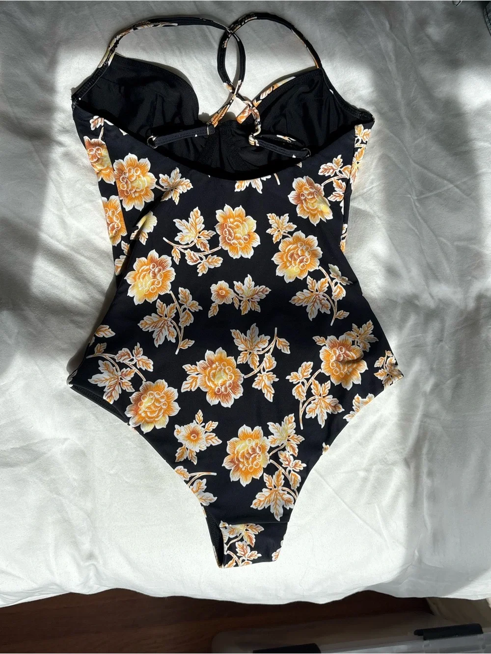Auguste The Label Black One-Piece Bodysuit with Yellow Floral Print